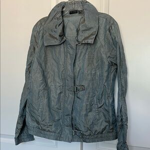 Tribal Gray Slate Matte Metallic Snake Skin Print Wind Breaker Utility Jacket